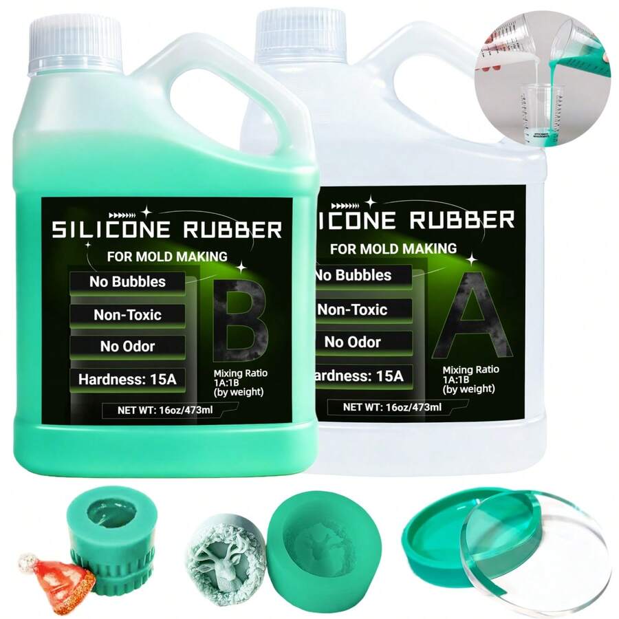 High Flexibility Heat Resistant Silicone Rubber, 32oz/6.76oz Green Non-Stick Mold Making Material For Resin, Candle, Gypsum And Jewelry Casting, Perfect For Complex Details & Carving Projects