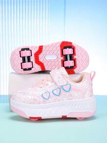 Girls' Roller Skates, Four-Wheel Skates, Small Four-Wheel Skates, Girls' Roller Skating Shoes, Suitable For All Seasons - Pink - View 2