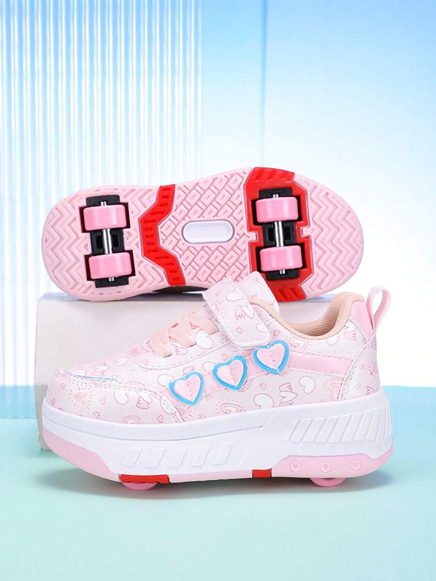 Girls' Roller Skates, Four-Wheel Skates, Small Four-Wheel Skates, Girls' Roller Skating Shoes, Suitable For All Seasons - Pink - View 1