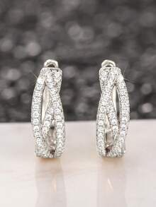 Bông tai đính đá Cubic Zirconia thời trang và thanh lịch - Bạc - Xem 2