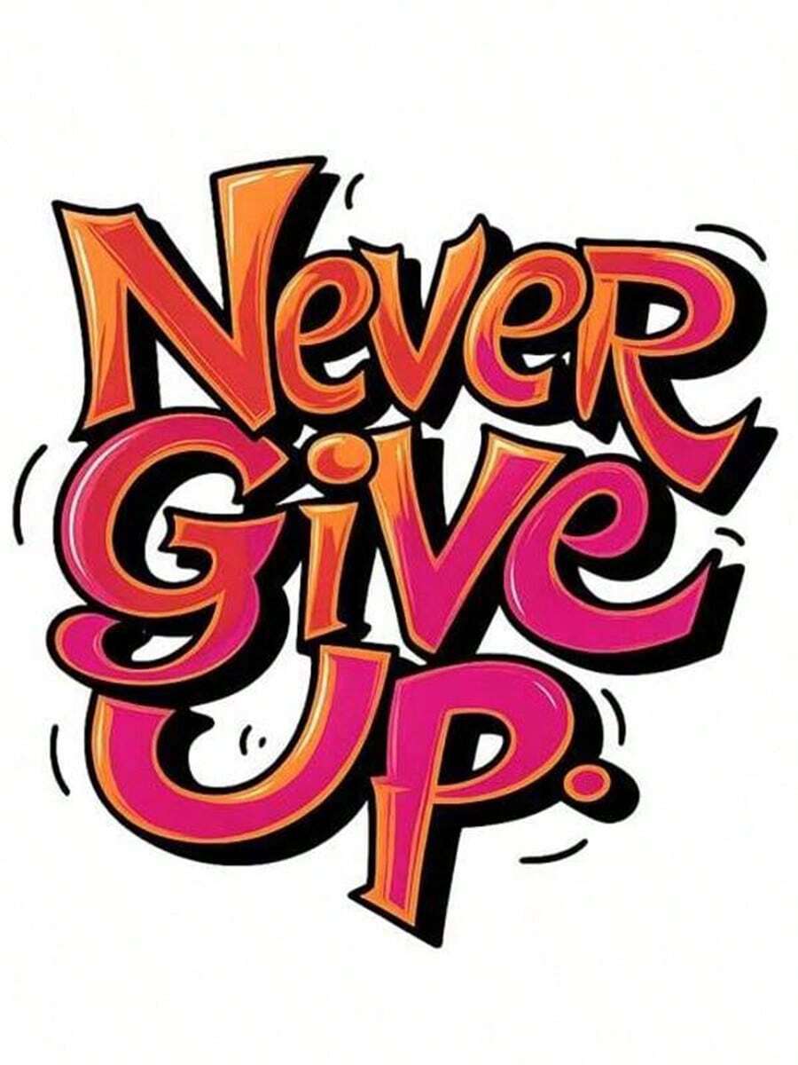 1张/2张/3张“永不放弃”热转印乙烯基贴纸，易熨烫，可水洗且耐用，适用于DIY T恤、牛仔裤、背包和枕头。 - L - 查看 1