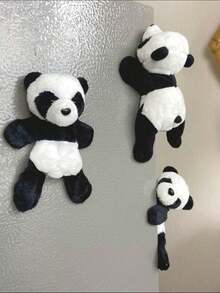 1/3pcs Cute Panda Plush Fridge Magnets, Suitable For Home, Kitchen, Portable, And Holiday Gifts - Black and White - View 5