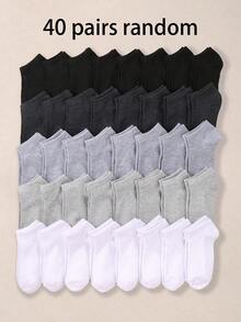 40 đôi tất thuyền trẻ em màu trơn, tông màu trung tính, phù hợp cho bé trai và bé gái mặc hàng ngày, thích hợp cho mùa xuân, hè, thu và đông, phù hợp cho trường học, kiểu dáng ngẫu nhiên. - Nhiều màu - Xem 10