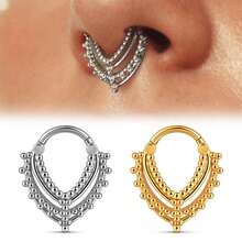 1pc New 16G Water Droplet With Sphere 316L Surgical Steel Vintage Septum Clicker Nose Rings Hoop Studs Hinged Segment Piercing Jewelry Fashion - 2181 - View 1