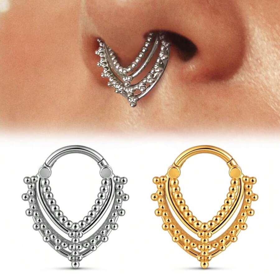 1pc New 16G Water Droplet With Sphere 316L Surgical Steel Vintage Septum Clicker Nose Rings Hoop Studs Hinged Segment Piercing Jewelry Fashion - 2181 - View 1