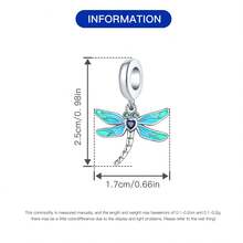 CYMYSS 1件优雅925镀银+镶嵌立方氧化锆蓝渐变翅膀和心形蓝宝石蜻蜓吊坠，女士情人节/生日/日常佩戴礼物 - 彩色 - 查看 4