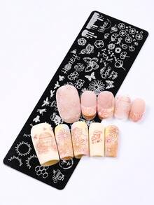 1pc Butterfly Bee Nail Art Stamping Plate, Spring Summer Daisy Honey Ladybug Pattern Design Y2K Style Printing Template Nail Art Accessory Tool, DIY Manicure Salon, Nail Supply - Silver - View 5