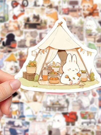 色彩鲜艳的动物涂鸦贴纸，DIY文具贴纸，卡通可爱创意趣味防水糖果贴纸，适用于剪贴簿、子弹笔记、笔记本、工艺品、水瓶、吉他、滑板、摩托车、头盔、行李箱、手机、电脑、返校用品、冬季假期、感恩节、圣诞节、沙特国庆日、生日、节日、新年、情人节、送给男友、女友、成人的礼物