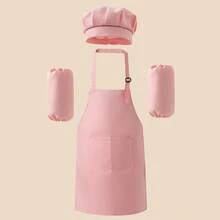 1 Set Kids Chef Hat, Apron And Sleeve Covers 3pcs Set, Adjustable Neck Strap, Suitable For Ages 3-14, For Cooking, Baking, Painting, Training - 3-piece Set Of Hat, Apron, and Sleeves - View 13