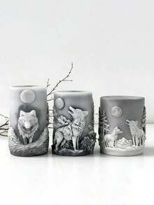 Wolf Relief Cylindrical Candle/Mold - Flexible Silicone Animal Wolf King Wax/Resin/Soap Mold, Realistic Texture, Suitable For DIY Handmade, Handmade Candle Making, Wedding Souvenirs, Soap Making, Resin Art - Wolf Head Relief Cylindrical Mold - Wolf Head Cylinder - View 3