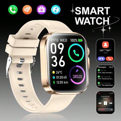 男女通用智能手表，配备侧边手电筒、计步、卡路里追踪、多种运动模式、音乐控制、遥控拍照、无线通话、自定义表盘、通知提醒、闹钟、天气显示、USB充电等功能，是一款多功能智能手表。