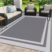 5ft X 8ft Reversible Outdoor Rug, Portable Plastic Woven Camping Mat, Suitable For RVs, Waterproof Outdoor Area Rug For Yard, Patio, Porch, Balcony (White Gray) - Aircraft Frame - View 5