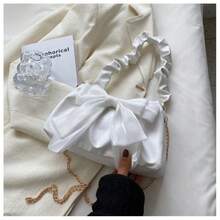 PU Bow Handbag & Crossbody Bag - Ic Closure Detachable Strap, White/Black Solid Color Elegant Bow Accent, Versatile For Casual & Dressy Outfits, Easy-Care Handbag For Parties Weddings Everyday Use, Christmas Gifts, Valentine's Day And New Year Gifts - 白色 - 查看 7