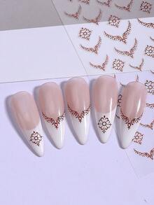 4片装金属法式线条美甲贴纸，奢华法式贴花，自粘式DIY图腾滑块，美甲装饰，婚礼日常美甲用品 - 彩色 - 查看 10