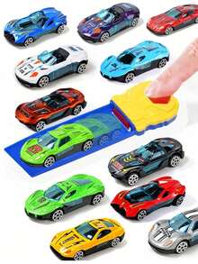 1套儿童投影玩具车，抛掷赛车，随机回力合金锡玩具滑行车带轨道发射比赛滑行 - 彩色 - 查看 9