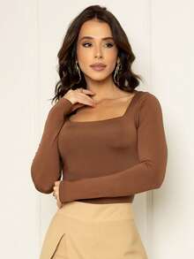 Kit 2 Blouse Long Sleeve Elegant Low-Cut Cold Second Skin - 黑色和棕色 - 查看 9