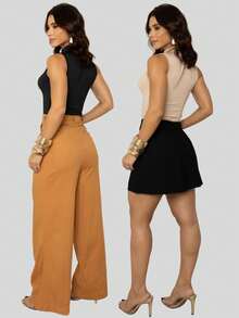 Kit 2 Cacharrel Basic High Neck Tank Top - 黑色和裸體 - 查看 11