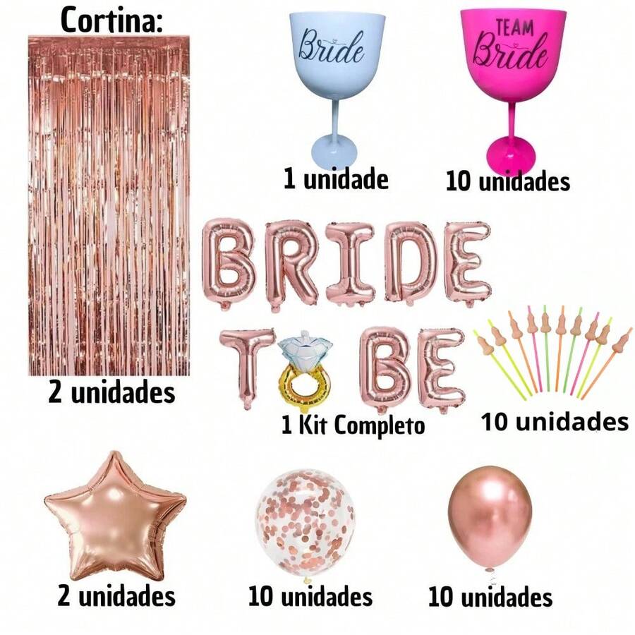 Kit Of 11 Bachelorette Party Glasses With Curtain, Balloons, Bride, Glasses, And Straws - 包含兩幅窗簾的套裝 - 查看 1