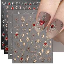 Random One Sheets Moon Star Nail Art Stickers Decals Self-Adhesive Sun Nail Supplies Nail Art Design Decoration Accessories Nail Art Sticker - Nhiều màu - Xem 1
