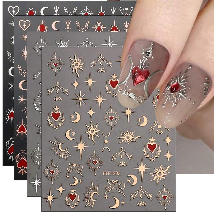 Random One Sheets Moon Star Nail Art Stickers Decals Self-Adhesive Sun Nail Supplies Nail Art Design Decoration Accessories Nail Art Sticker - Nhiều màu - Xem 1