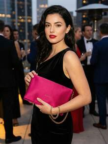 Gucci 1pc Wine Red Silk Makeup Bag, Convertible Shoulder/Crossbody, Cosmetic Storage Pouch With Adjustable Strap, Elegant Minimalist Daily Travel Accessory - Hot Pink - View 7