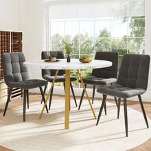 Dining Table Set (5-Piece), Round Dining Table, 80*80*75 Cm Dining Table (Incl. 4 Dining Chairs), Round Coffee Table For 4 People, Velvet Chairs (Incl. White Marble Table), Grey Dining Chairs - Dark Grey - View 2