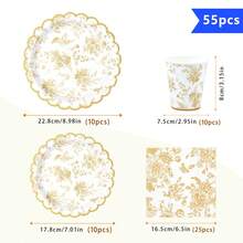 Yellow Porcelain Floral Disposable Plates, Napkins, Cups - One-Time Party Supplies Set, Suitable For 10 Guests, Disposable Paper Plates Party Tableware For Birthday, Wedding, Picnic - Style 4 - View 2