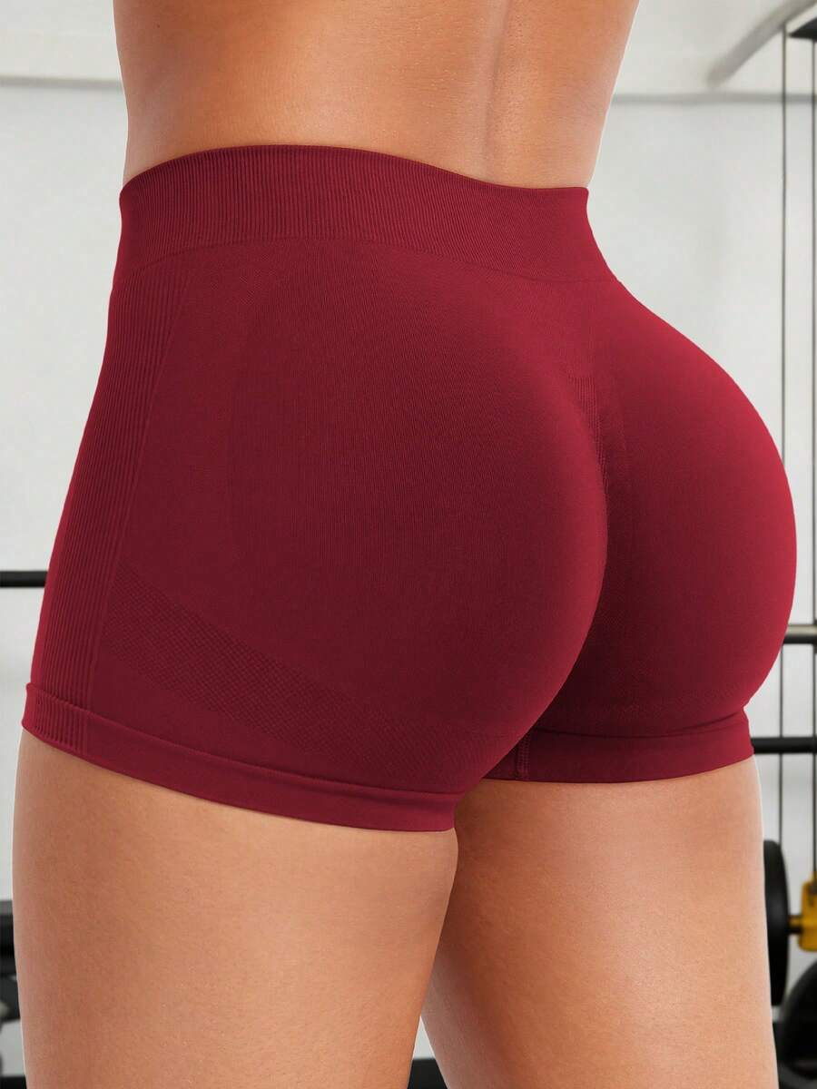 VOYJOY Women Impact Booty Shorts 2.5" Low Rise Hidden Scrunch Butt Lifting Seamless Workout Gym Running Biker Hot Shorts - 史嘉莉紅 - 查看 1