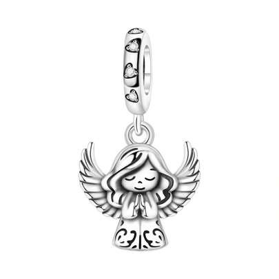 CYMYSS 1件可爱卡通风格925镀银立方氧化锆心形装饰天使吊坠，情人节/生日送给女性的礼物