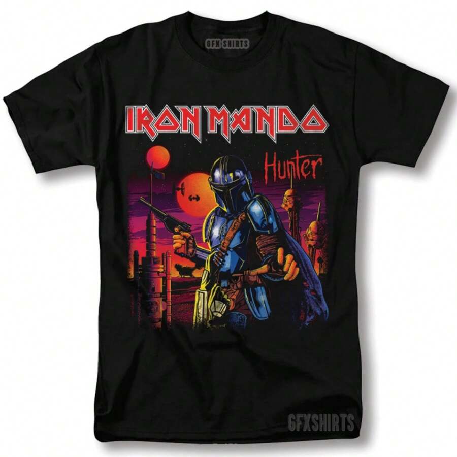 Iron Mando Mandalorian Iron Maidens Shirt Stars Wars Graphic Design T-Shirt - 黑色 - 查看 1