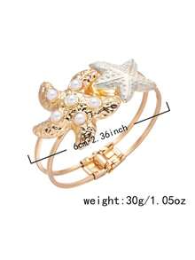 休闲时尚不对称海星贝壳手链，适合女性日常佩戴和海滩度假穿着 - 金色 - 查看 9