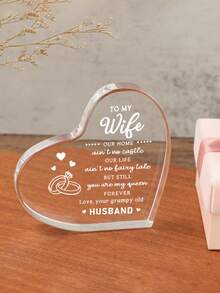 1pc Transparent Acrylic Heart Shaped Desktop Decor, Suitable As Mother's Day, Father's Day, Anniversary Gift For Wife - Ornaments - View 2