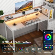 HLDIRECT Gaming Desk With Monitor Stand & Dresser, LED Lights, Built-In Power Outlets & USB Charging, Home Office Computer Desk With Storage Drawers, PC Tower Stand & Headphone Hook, Modern Workstation For Bedroom & Living Room - Xem 5