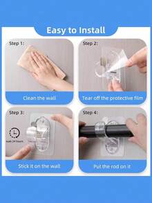 1pc No-Drill Self-Adhesive Curtain Rod Bracket, Adjustable Curtain Rod Hook Without Nails, Suitable For Bathroom, Kitchen, Hotel - Clear - View 7