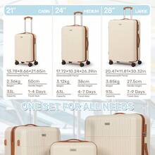 Luggage Set 3 Piece, White, Hardshell Suitcase With 4 Spinner Wheels, Vertical Striped Design - Beige - View 4