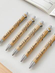 Customized Name/Logo Bamboo & Wood Beaded Ballpoint Pen, In-Stock Gift Pen - Brown - View 5