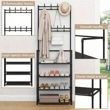 4/5 Tier Iron Clothing & Shoe Rack With 8 Hooks, Easy Assembly, Black/White - Multicolor - View 9