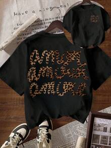 Áo thun nữ casual họa tiết da báo "More Amore Por", trang phục mùa thu cho nữ, áo đen mùa hè cho mùa tựu trường. - màu đen - Xem 1