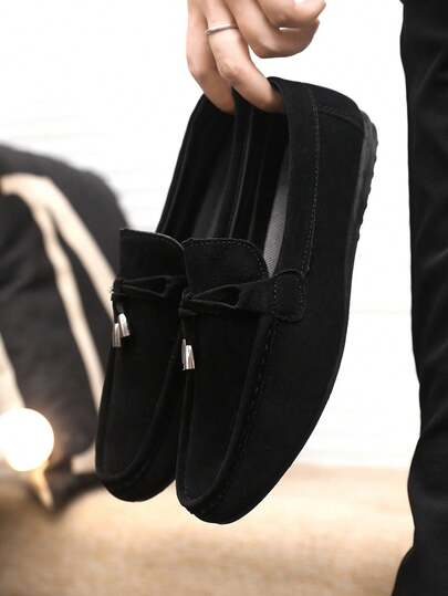 男士乐福鞋 新款便士鞋 单脚套脚休闲鞋 宽松鞋 布面渔夫鞋 平底男鞋 黑色简约帆布鞋 学生鞋 平底船鞋 单只鞋 商务皮鞋（尺码偏小偏窄，请选购大两码）