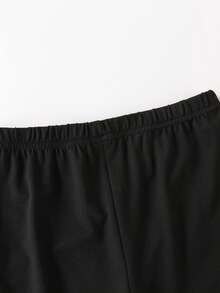 Bộ đồ 2 món dễ thương cho bé gái, áo phông in chữ và quần short, chất liệu mềm mại và thoải mái, trang phục đi học hè hàng ngày cho thiếu niên. - màu đen - Xem 7