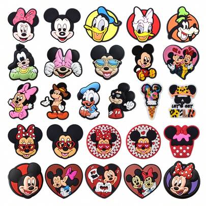 1 Set New Cute Minnie, Mickey, Cartoon Mouse Series Perforated Shoes, Floral Shoes, Cartoon Pattern Garden Shoes, DIY Shoe Accessories, Stitch Accessories Set, Angie Cartoon Shoe Charms, Lovely Fresh Sweet Casual Shoes, Floral Print Shoes