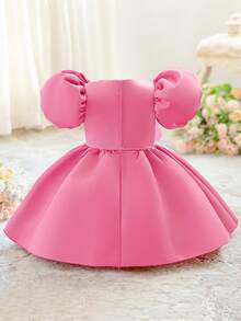 Baby Girls' Petal Sleeve Colorblock Satin Floral Party Dress, Suitable For Flower Girl, Wedding, Birthday, Headband Not Included - Multicolor - View 3