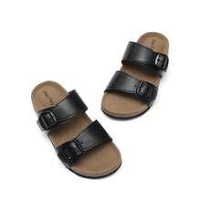 Girls Boys Slides For Kids Non-Slip With Adjustable Straps For Indoor & Outdoor Toddler Little Kid/Big Kid - 黑色 - 查看 2
