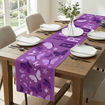 1 khăn trải bàn in chữ "Chúc mừng sinh nhật", thích hợp cho các lễ hội, tiệc tùng, sinh nhật, bữa tối, trang trí bàn nhà hàng, mọi mùa, trang trí nhà cửa.