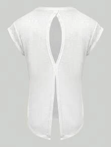 女士夏季轻薄宽松T恤，遮盖臀部，跑步运动训练上衣，健身房瑜伽运动罩衫 - 白色 - 查看 4