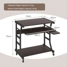 COSTWAY 29.5" Computer Desk With Pull-Out Keyboard Tray And Wheels, Brown - Brown - View 2