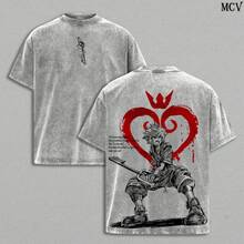 Sora  Tee Washed –  Vintage Washed Heavy Cotton Oversized Graphic T-Shirt & Hoodie, Retro Anime Game Crossover Streetwear, Keyblade Wielder Heartless Emblem Edition, Unisex Aesthetic TopHX0002 - 灰色 - 查看 1