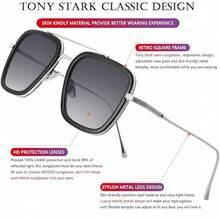 Tony Stark  Vintage Square Metal Frame Eyeglasses For Men Women -  And Edith - C7-silver Frame-yellow Film - View 5