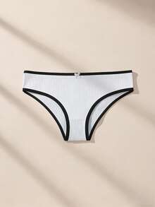 2pcs Women's Minimalist Casual Bow Tie Black & White Breathable Comfortable Panties, Teenage Underwear - Multicolor - View 3