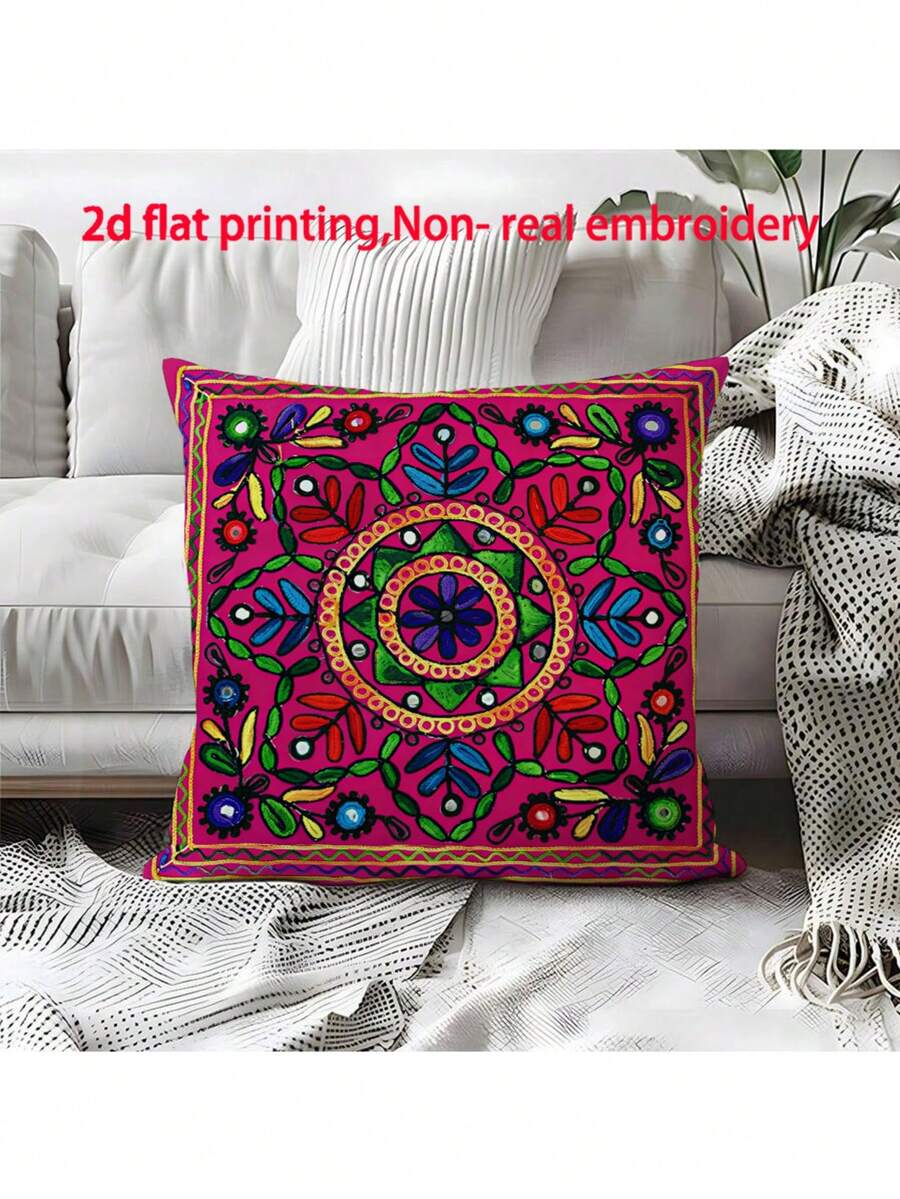 1 chiếc vỏ gối trang trí in họa tiết hình học trừu tượng phong cách Bohemian, chất liệu vải nhung mềm mại, in một mặt, có khóa kéo - Có thể giặt máy, phù hợp với nhiều phong cách phòng, gối trang trí - Không thêu